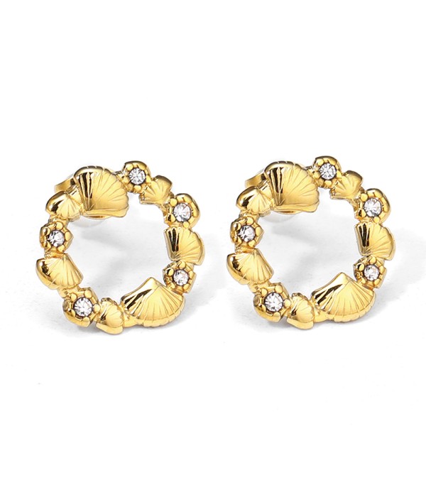 Pendientes con aros de vieiras con circonitas