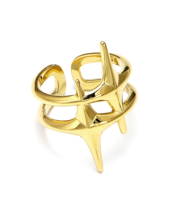 Anillo abierto dorado de doble estrella