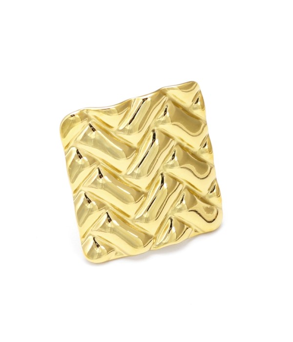 Anillo abierto dorado de patrón herringbone