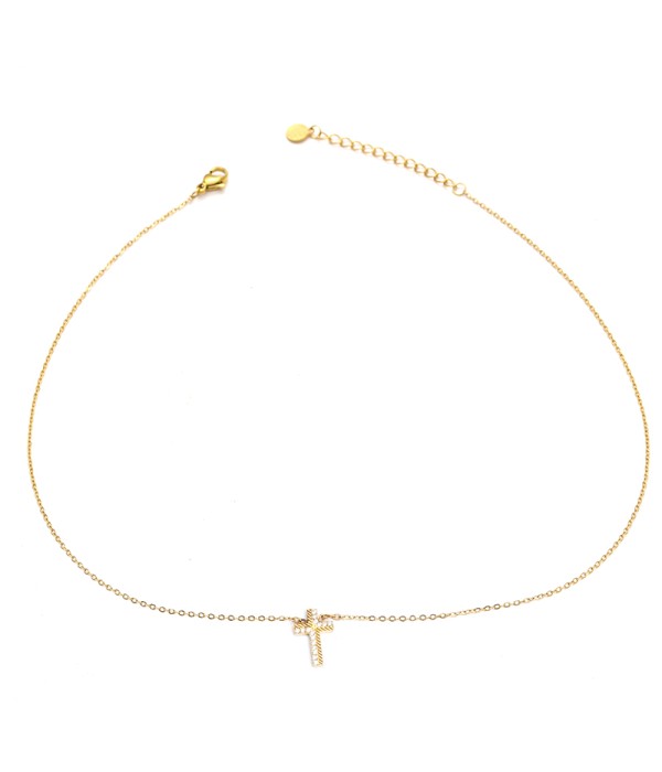 Collar dorado con cruz de circonitas