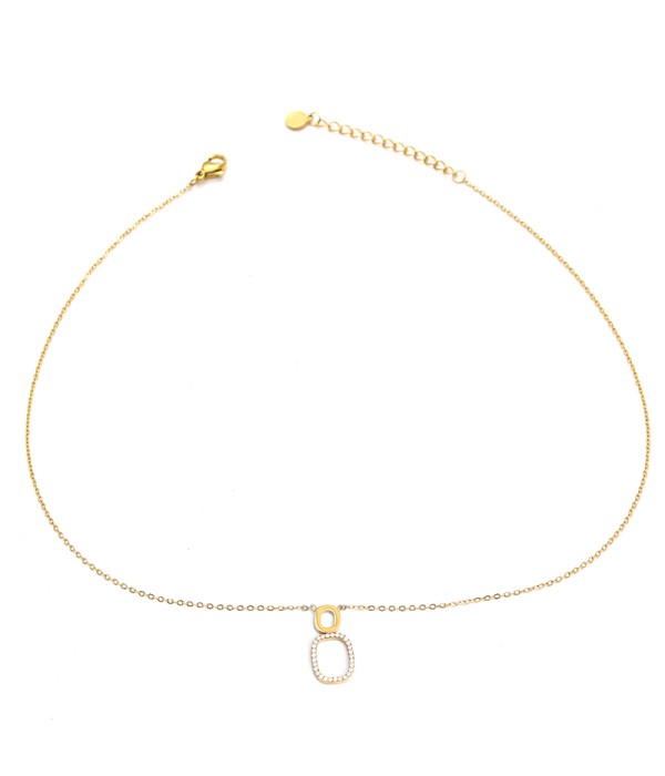 Collar dorado con colgante doble geométrico y circonitas