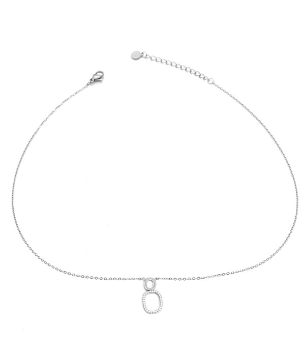 Collar plateado con colgante doble geométrico y circonitas