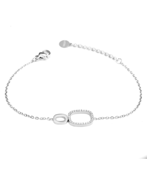 Pulsera plateada con eslabones geométricos y circonitas