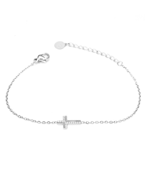 Pulsera plateada con cruz y circonitas