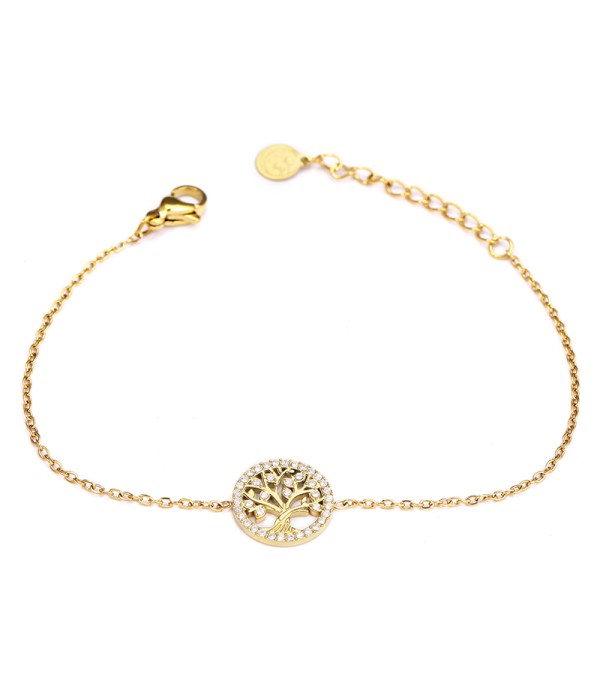 Pulsera dorada con árbol de la vida y circonitas
