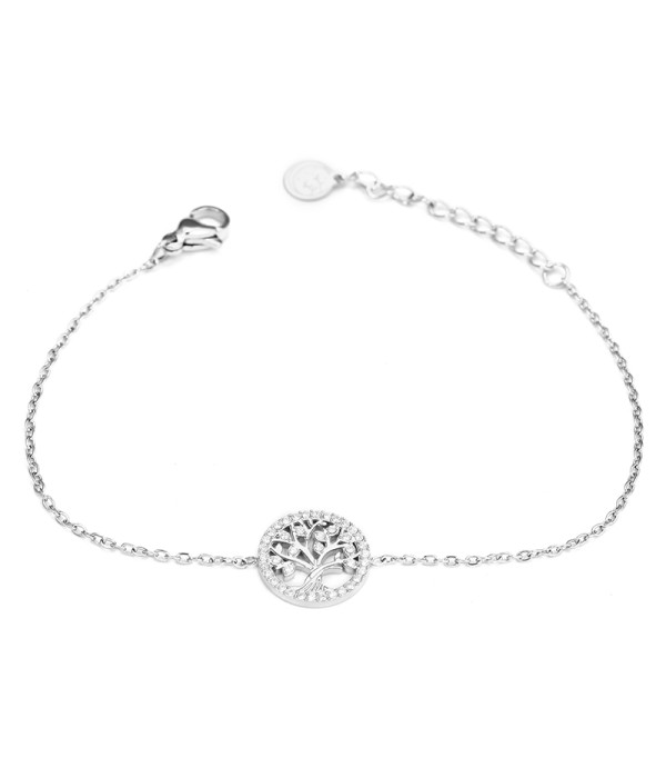 Pulsera plateada con árbol de la vida y circonitas