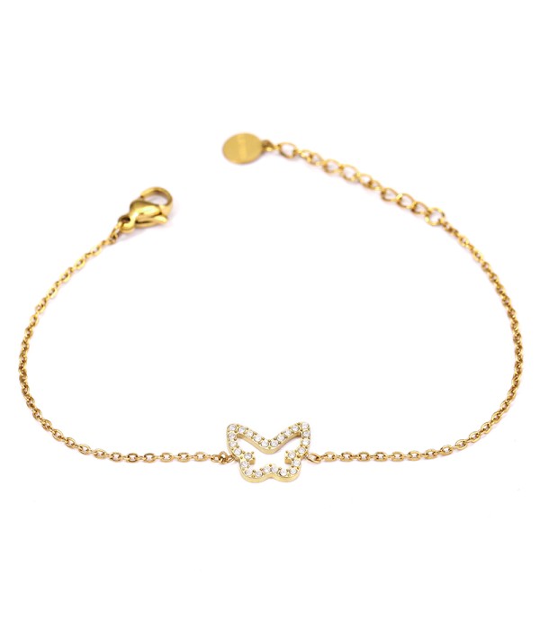 Pulsera dorada con mariposa calada y circonitas