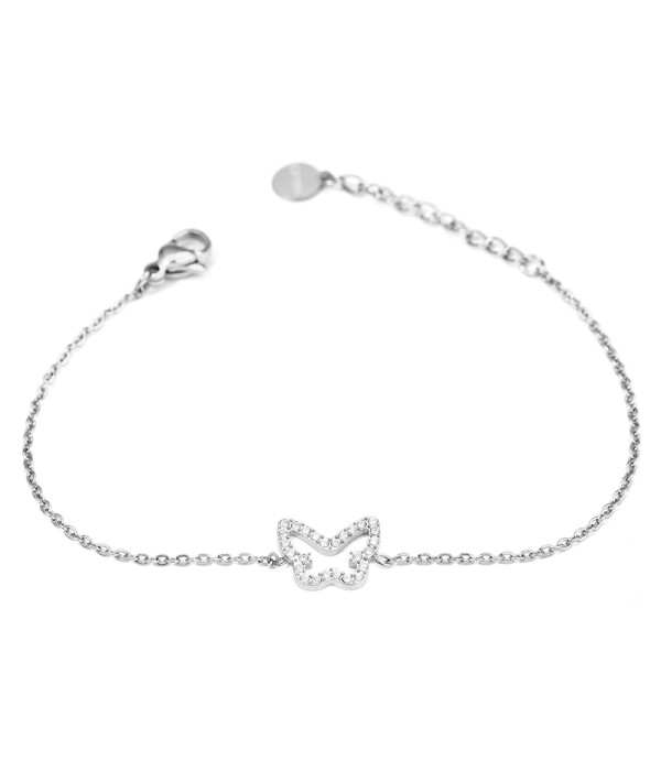 Pulsera plateada con mariposa calada y circonitas
