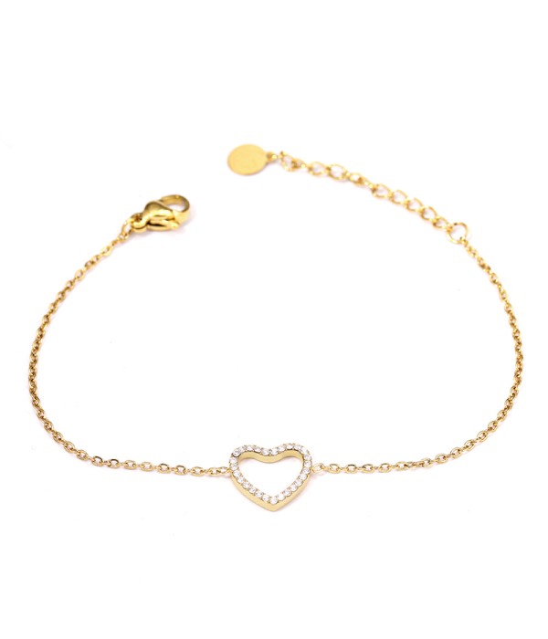 Pulsera dorada con corazón calado y circonitas