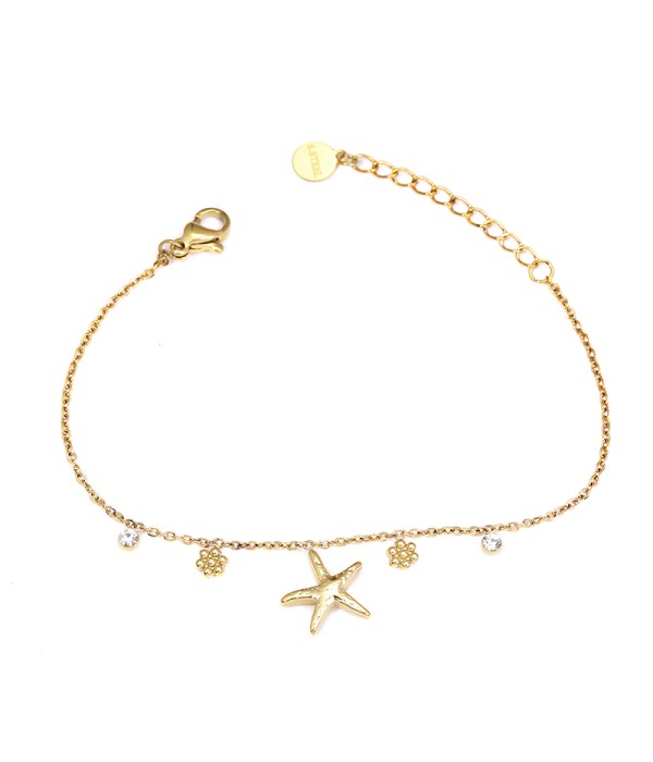 Pulsera dorada con estrella de mar y colgantes decorativos
