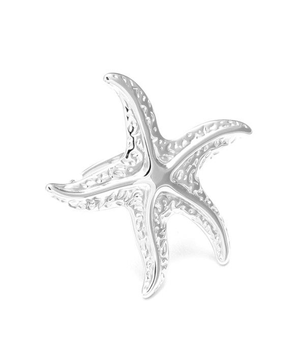 Anillo plateado de estrella de mar martillado