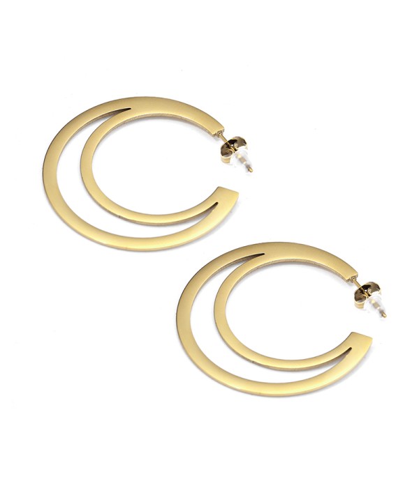 Pendientes de aros dorados geométricos estilo doble media luna