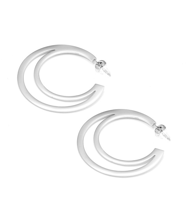 Pendientes de aros plateados geométricos estilo doble media luna
