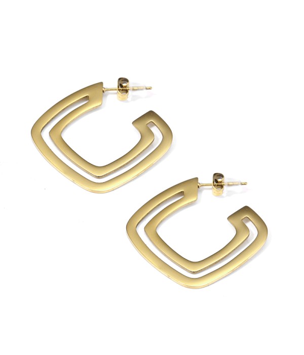 Pendientes de aros geométricos dorados en doble contorno