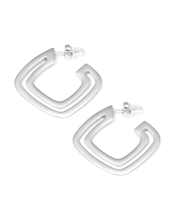 Pendientes de aros geométricos plateados en doble contorno