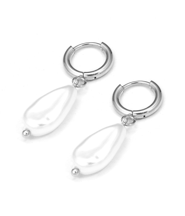 Pendientes de aros con colgante de lágrima perlada 2