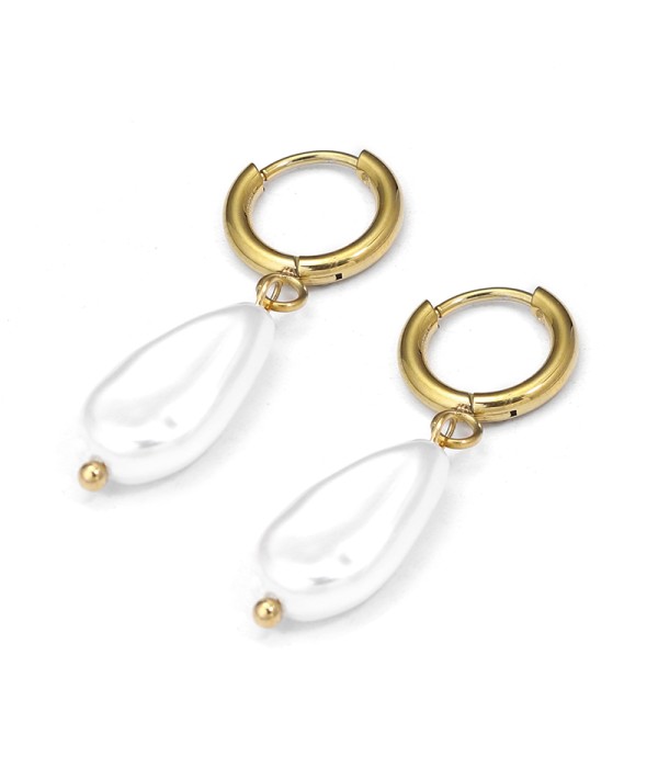 Pendientes de aros con colgante de lágrima perlada