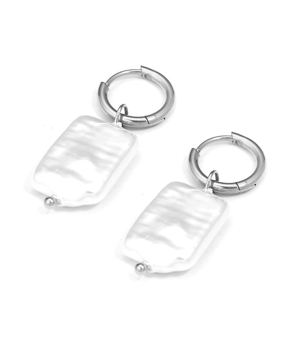 Pendientes de aros con colgante rectangular nacarado