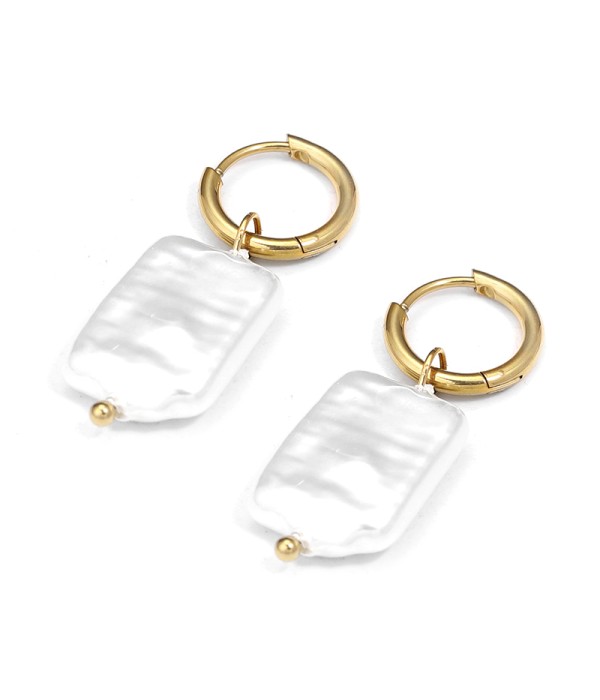 Pendientes de aros con colgante rectangular nacarado