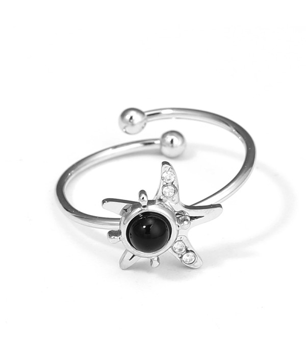Anillo plateado de estrella marina con piedra 2
