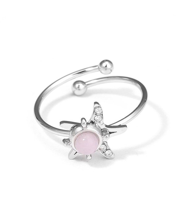 Anillo plateado de estrella marina con piedra