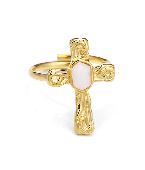 Anillo cruz dorada con piedra