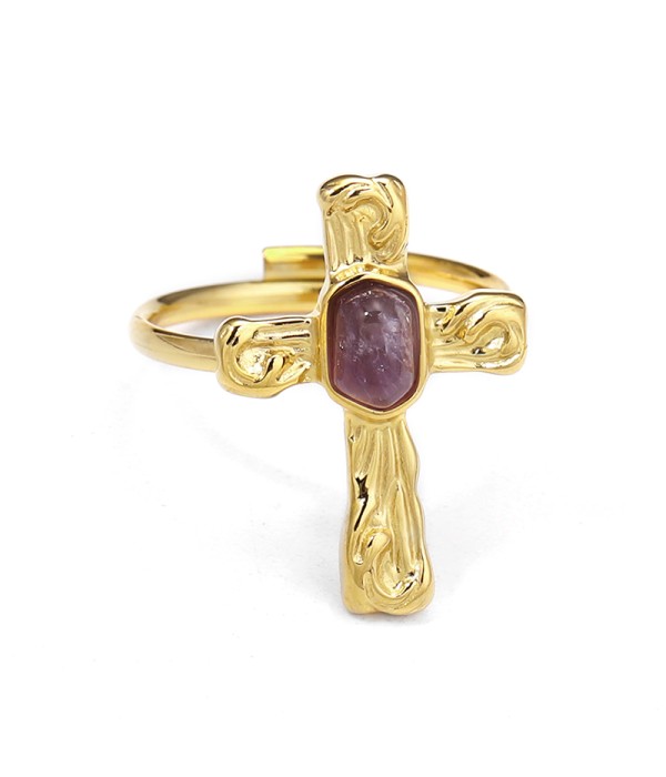 Anillo cruz dorada con piedra