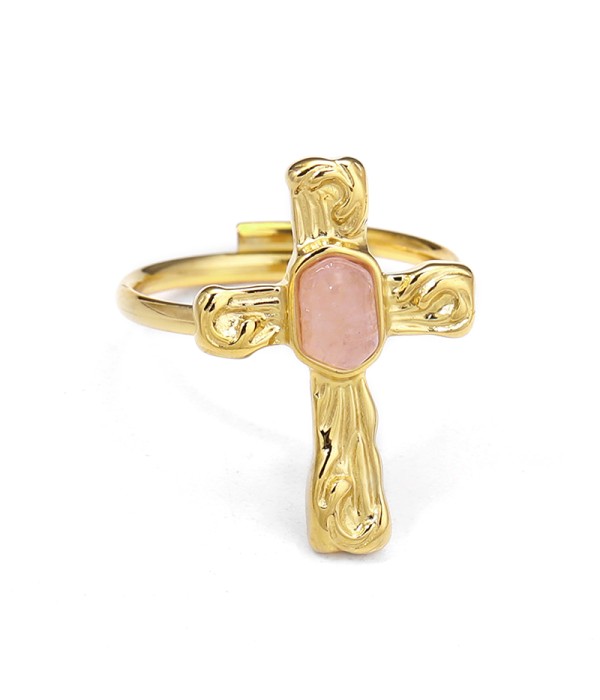 Anillo cruz dorada con piedra