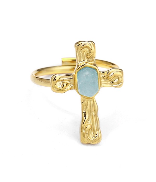 Anillo cruz dorada con piedra