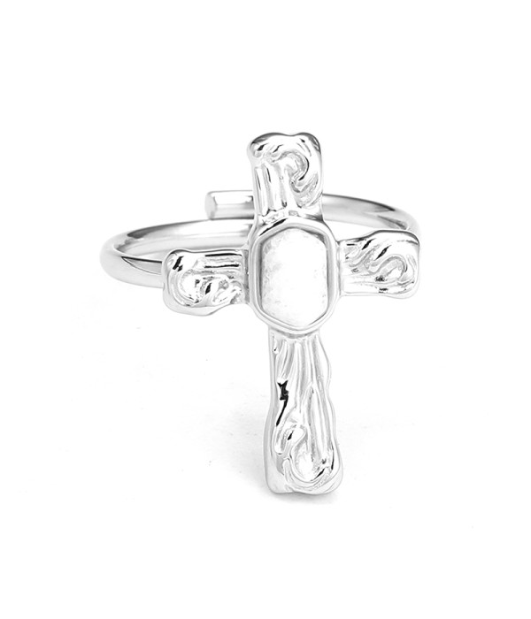 Anillo cruz plateada con piedra