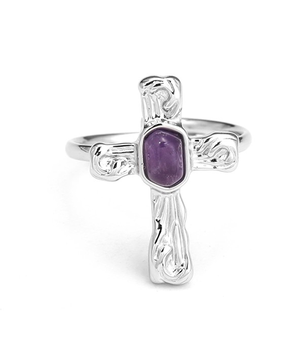 Anillo cruz plateada con piedra