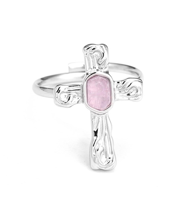 Anillo cruz plateada con piedra