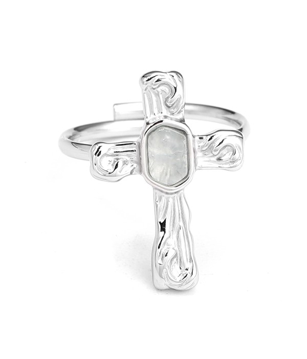 Anillo cruz plateada con piedra