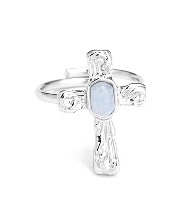 Anillo cruz plateada con piedra