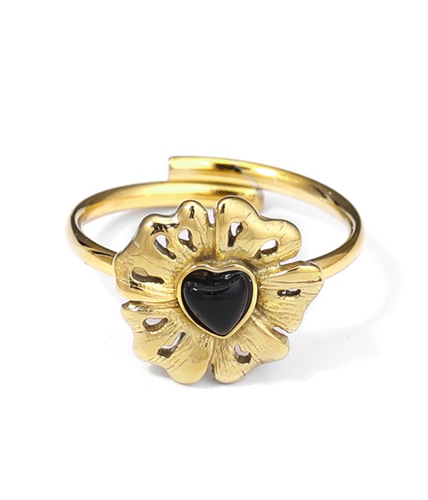 Anillo plateado de flor con corazón 2