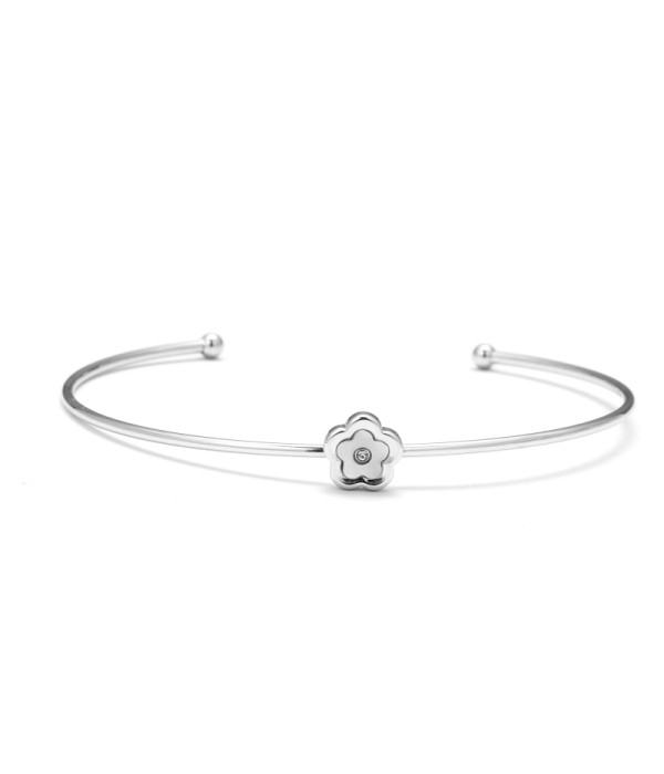 Pulsera rígida plateada con central flor
