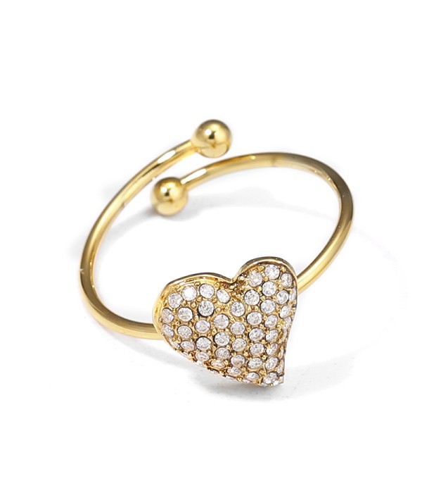 Anillo dorado corazón pavé de circonitas