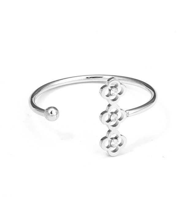 Anillo abierto con flores caladas y circonitas 2