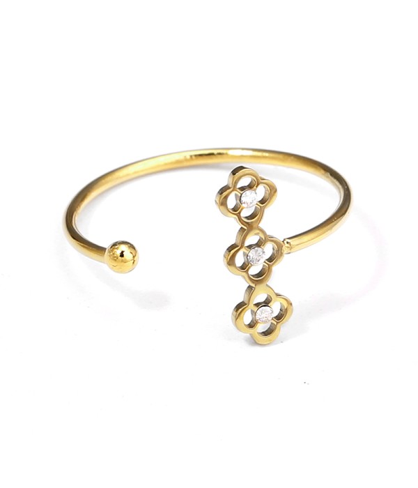 Anillo abierto con flores caladas y circonitas