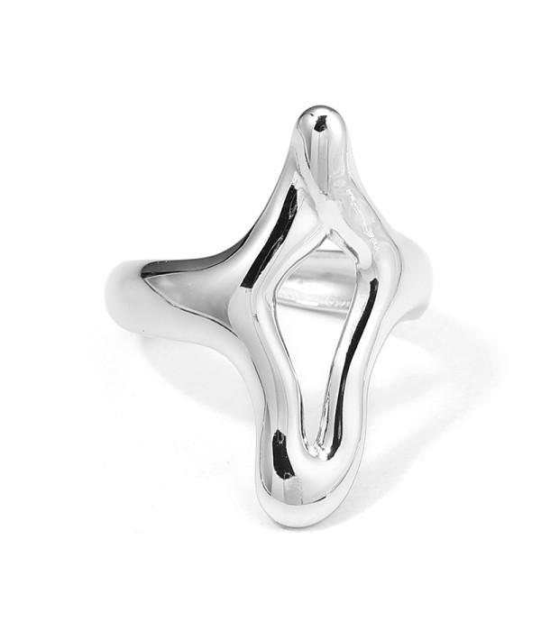 Anillo plateado abstracto de línea orgánica