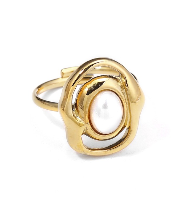Anillo dorado con perla central estilo abstracto