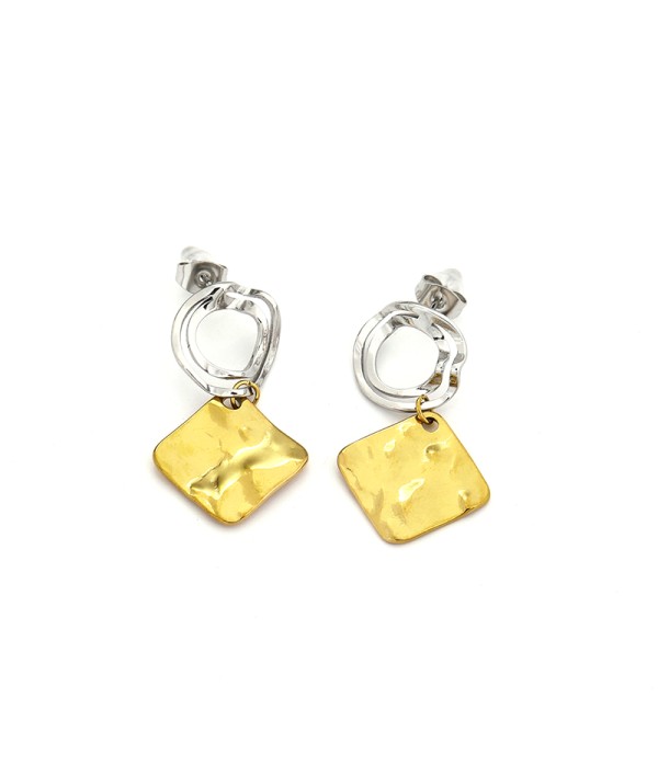 Pendientes colgantes bicolor con textura martillada