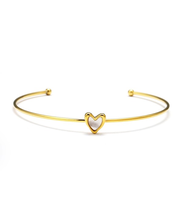 Pulsera rígida dorada con central corazón