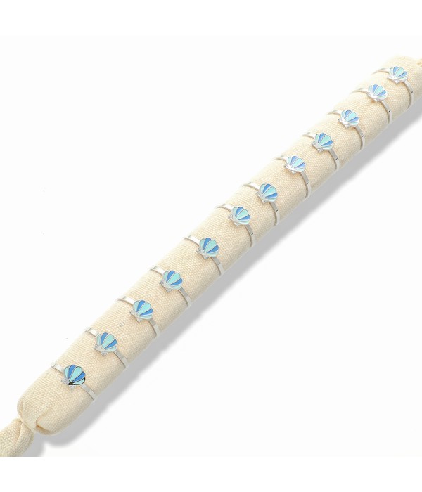 Conjunto de 12 anillos de concha azul esmaltada