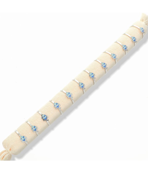 Conjunto de 12 anillos de pez azul esmaltado