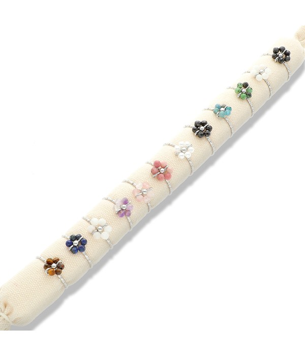 Conjunto de 12 anillos de flor con piedras naturales