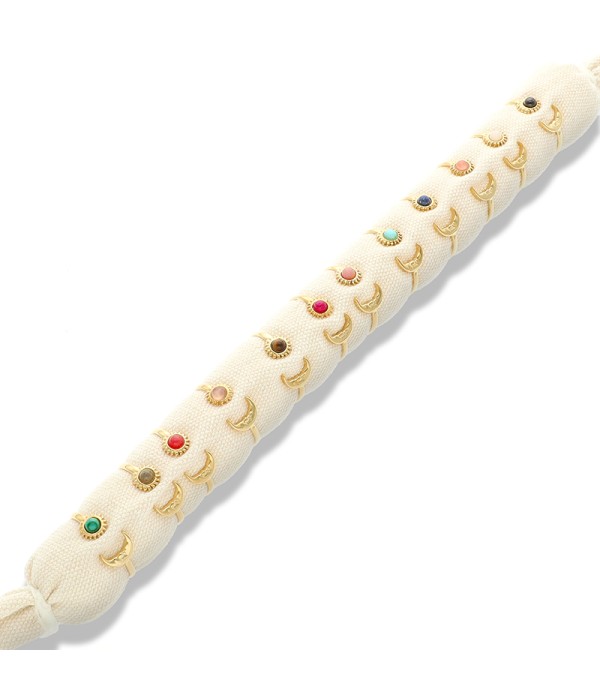 Conjunto de 12 anillos con luna y piedra de color