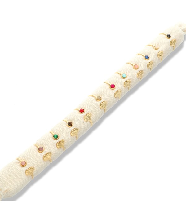 Conjunto de 12 anillos con hoja de ginkgo y piedra natural