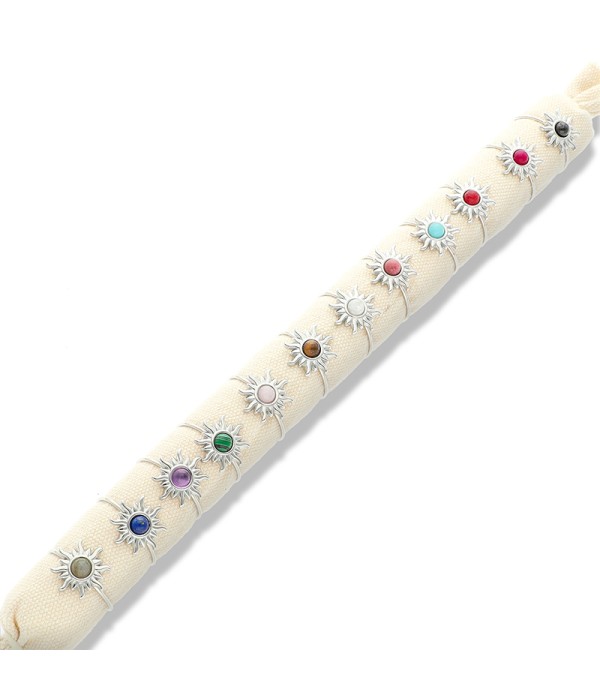 Conjunto de 12 anillos con diseño de sol y piedra central