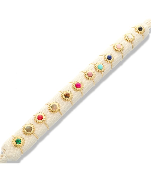 Conjunto de 12 anillos tipo sol con piedra circular